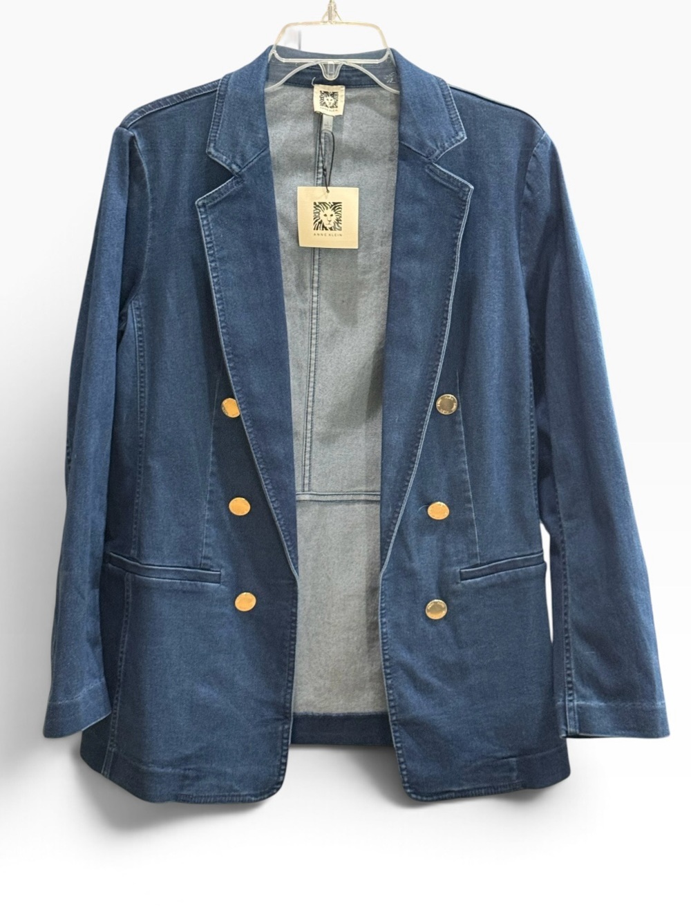 NWT. Anne Klein Open Front Double-Breasted Denim Blazer. Size Large.